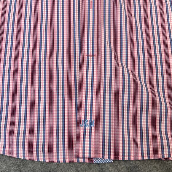 Johnston & Murphy Pink Blue‎ Stripe Gingham Flip Cuff Men’s Large Tailored Fit - Picture 3 of 7